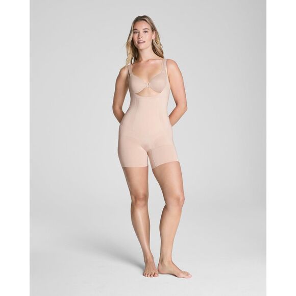 Spanx Sculpt Open-Bust Mid-Thigh Bodysuit Soft Nude Size Small - Picture 1 of 8